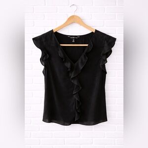 Banana Republic Black Ruffle V-Neck Blouse